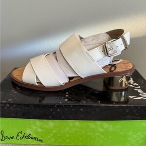 Sam Edelman Teena white  Faux Leather Slingback Sandal gold heel New 8